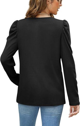 Dofaoo Womens Long Puff Sleeve Tops Tunic 2023 Henley Crewneck Sweatshirts Dressy Casual Shirts in Kuwait