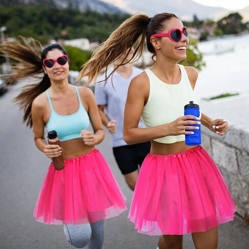 Jiuguva 16 Pcs Breast Cancer Awareness Tutu Skirts and Sunglasses Set Women Tutu Skirts Adult Runners Pink Tutu Dress Heart Shaped Retro Sunglasses for Running Activities in Saudi Arabia