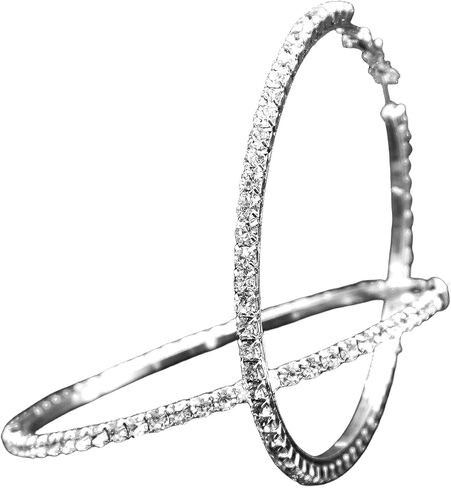 أقراط فضية للنساء أقراط كبيرة أقراط كبيرة مكعبة الزركونيا أقراط دائرية رقيقة من أحجار الراين أقراط دائرية 50 مم أطواق سباركلي أنيقة مع كريستالات للفتيات in Kuwait