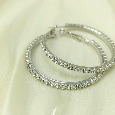 أقراط فضية للنساء أقراط كبيرة أقراط كبيرة مكعبة الزركونيا أقراط دائرية رقيقة من أحجار الراين أقراط دائرية 50 مم أطواق سباركلي أنيقة مع كريستالات للفتيات in Kuwait