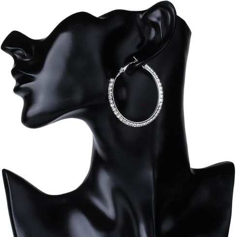 أقراط فضية للنساء أقراط كبيرة أقراط كبيرة مكعبة الزركونيا أقراط دائرية رقيقة من أحجار الراين أقراط دائرية 50 مم أطواق سباركلي أنيقة مع كريستالات للفتيات in Kuwait