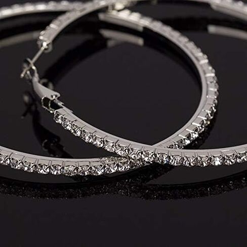 أقراط فضية للنساء أقراط كبيرة أقراط كبيرة مكعبة الزركونيا أقراط دائرية رقيقة من أحجار الراين أقراط دائرية 50 مم أطواق سباركلي أنيقة مع كريستالات للفتيات in Kuwait