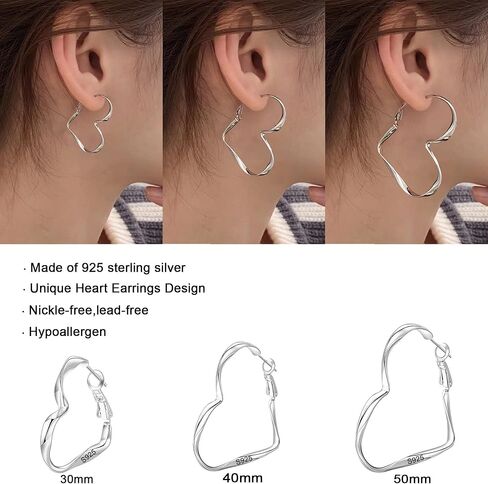 GUROTD أقراط حلقية من الفضة الإسترلينية للنساء 925 فضية كبيرة على شكل قلب أقراط فريدة من نوعها أقراط على شكل قلب الحب خفيفة الوزن أقراط ذهبية مكتنزة للنساء والفتيات in Kuwait