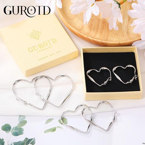 GUROTD أقراط حلقية من الفضة الإسترلينية للنساء 925 فضية كبيرة على شكل قلب أقراط فريدة من نوعها أقراط على شكل قلب الحب خفيفة الوزن أقراط ذهبية مكتنزة للنساء والفتيات in Kuwait