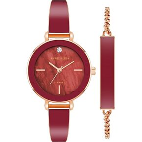 Anne Klein Women's Genuine Diamond Dial Bangle Watch with Bracelet Set, AK/3620