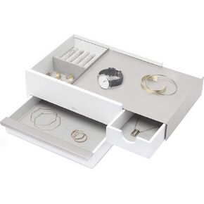 Umbra Mini Stowit Jewelry Box - Modern Keepsake Storage Organizer with Hidden Compartment Drawers for Ring, Bracelet, Watch, Necklace, Earrings, and Accessories,Black/Walnut