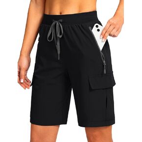 Soothfeel Women's 9" Hiking Cargo Shorts with 5 Pockets Quick Dry Summer Athletic Golf Bermuda Long Shorts for Women Casual in Kuwait