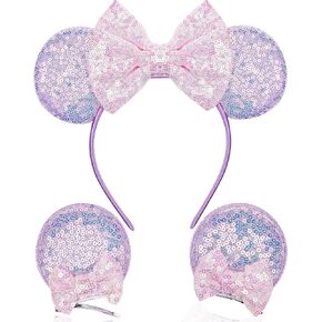 Akkya Mouse Ears Headband Hair Clips Accessories for Women Girl Kid Adult Birthday Party Princess Park Costume Mini Bow Present Black in Saudi Arabia