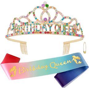 Chanaco Birthday Sash Birthday Tiara for Women, Birthday Crowns for Women, Silver Birthday Sash for Girls, Princess Crown for Women, Birthday Gift, Birthday Decorations Party Favors