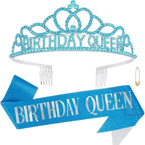 Chanaco Birthday Sash Birthday Tiara for Women, Birthday Crowns for Women, Silver Birthday Sash for Girls, Princess Crown for Women, Birthday Gift, Birthday Decorations Party Favors