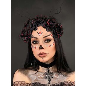 Bufenia Halloween Headband Day of the Dead Head Piece Floral Crown Headbands Gothic Hair Band Mexican Flower Headpiece Costume Cosplay for Women and Girls (Skull 2) in Kuwait