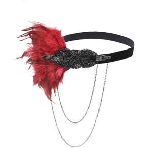 Positive Costume Great Gatsby Flapper Headband Elegant Crystal Rhinestone Flower Tassels 1920s Vintage Hairband Old Hollywood Glam Headpiece (Black+Ivory), One size fit most (H-5852)