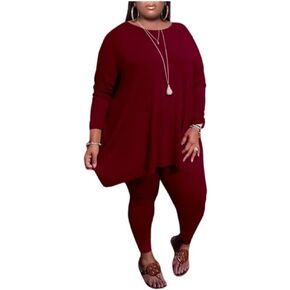 Huasemy Plus Size 2 Piece Outfits for Women, Long Sleeve Solid Tops,Bodycon Pants Casual Suit Sweatsuit Set in Kuwait