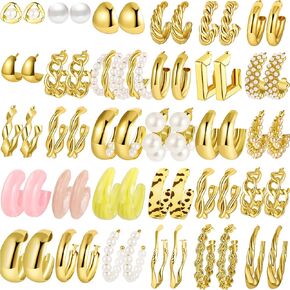 30pairs Gold Hoop Earrings for Girl Women, Chunky Hoops Earring Multipack, Earrings Pack Set Gold Hoops Hypoallergenic Assorted Gold Earrings Jewelry for Birthday Party Gift in Kuwait