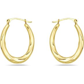 14K Gold Twist Diamond Cut Oval Hoop Earrings- French Lock- 1.5x22 - Jewelry for Women/Girls - Small Hoop Earrings in Saudi Arabia