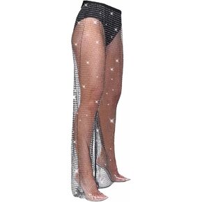 سراويل شبكية من Wosois شبكية لصيد السمك، حجر الراين الأسود شفاف من خلال السراويل الضيقة الكريستالية لتغطية مهرجان الهذيان والحفلات الليلية والصيف والشاطئ وإكسسوارات الجسم للنساء والفتيات (110 سم) in Kuwait