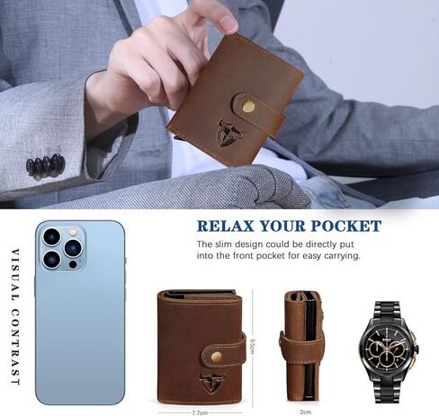 Handadsume سميكة كريزي هورس جلدية هدية السفر الجيب الأمامي مع عملة جيب بطاقة حالة منظم محفظة Rfid للرجال الذكور 1694 (1694-بني) in Kuwait