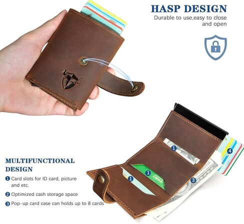 Handadsume سميكة كريزي هورس جلدية هدية السفر الجيب الأمامي مع عملة جيب بطاقة حالة منظم محفظة Rfid للرجال الذكور 1694 (1694-بني) in Kuwait