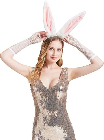 Kikazarru Bunny Ears Headband Bunny Costume Accessories Fishnet Gloves And Rabbit Ears Headband in Saudi Arabia