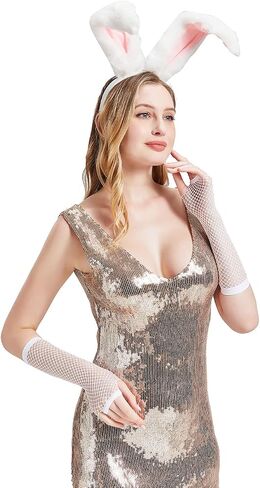 Kikazarru Bunny Ears Headband Bunny Costume Accessories Fishnet Gloves And Rabbit Ears Headband in Saudi Arabia