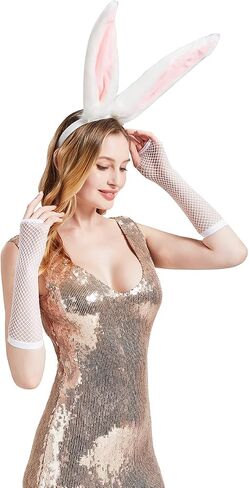 Kikazarru Bunny Ears Headband Bunny Costume Accessories Fishnet Gloves And Rabbit Ears Headband in Saudi Arabia