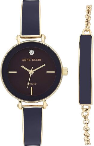 Anne Klein Women's Genuine Diamond Dial Bangle Watch with Bracelet Set, AK/3620 in Kuwait