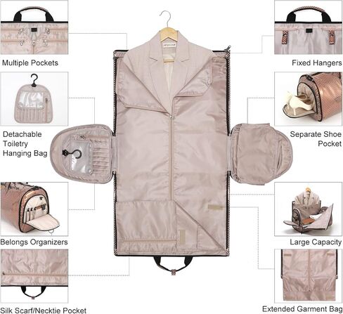 Modoker Leather Garment Bag for Travel – 2-in-1 Carry-On Suit Bag & Weekender for Women – Wedding Dress Luggage with Shoe Compartment & Shoulder Strap – Ideal for Business Trips,Pink in Kuwait