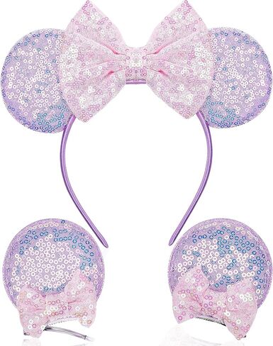 Akkya Mouse Ears Headband Hair Clips Accessories for Women Girl Kid Adult Birthday Party Princess Park Costume Mini Bow Present Black in Saudi Arabia