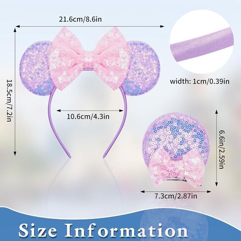 Akkya Mouse Ears Headband Hair Clips Accessories for Women Girl Kid Adult Birthday Party Princess Park Costume Mini Bow Present Black in Saudi Arabia