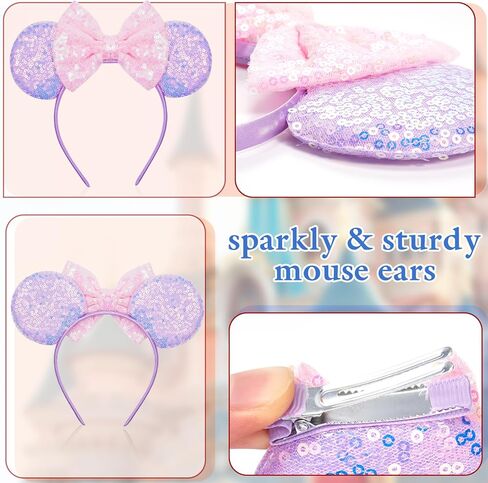 Akkya Mouse Ears Headband Hair Clips Accessories for Women Girl Kid Adult Birthday Party Princess Park Costume Mini Bow Present Black in Saudi Arabia