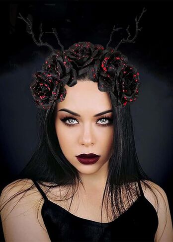 Bufenia Halloween Headband Day of the Dead Head Piece Floral Crown Headbands Gothic Hair Band Mexican Flower Headpiece Costume Cosplay for Women and Girls (Skull 2) in Kuwait