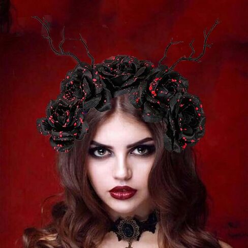 Bufenia Halloween Headband Day of the Dead Head Piece Floral Crown Headbands Gothic Hair Band Mexican Flower Headpiece Costume Cosplay for Women and Girls (Skull 2) in Kuwait