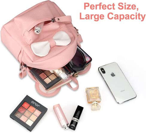 حقائب ظهر صغيرة لطيفة للفتيات من Dksyee بعقدة على شكل فيونكة من الجلد وآذان الفأر الكرتونية، حقيبة ظهر صغيرة للسفر قابلة للتحويل على الكتف باللون الأسود in Kuwait