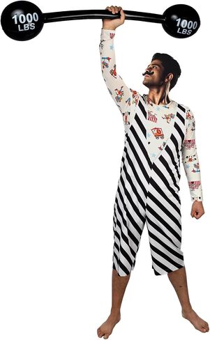 Liitrsh 4 Pcs 70s Halloween Costumes for Men Strongman Circus Costume Suit for Adult with Inflatable Barbell Mustache for Men Halloween Cosplay Costume in Saudi Arabia
