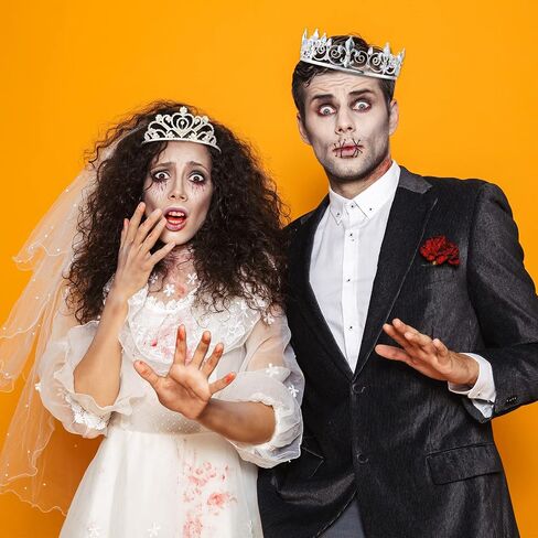 King Crown 2 Pcs Royal King Crown Metal Crystal Tiara Crown for Men Women Bridegroom Bride Princess for Wedding Halloween in Saudi Arabia