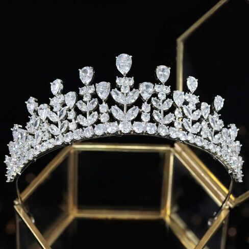 Aoligrace 5A مكعب زركونيا تيجان الزفاف وتاج للنساء العروس الصغيرة الأزهار خوذة الحلو 16 مجوهرات الشعر Quinceanera in Kuwait