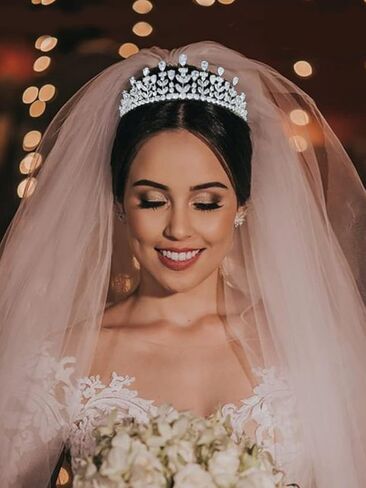 Aoligrace 5A مكعب زركونيا تيجان الزفاف وتاج للنساء العروس الصغيرة الأزهار خوذة الحلو 16 مجوهرات الشعر Quinceanera in Kuwait