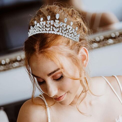 Aoligrace 5A مكعب زركونيا تيجان الزفاف وتاج للنساء العروس الصغيرة الأزهار خوذة الحلو 16 مجوهرات الشعر Quinceanera in Kuwait