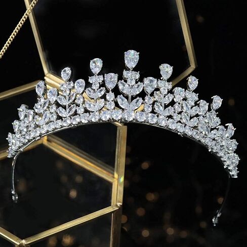 Aoligrace 5A مكعب زركونيا تيجان الزفاف وتاج للنساء العروس الصغيرة الأزهار خوذة الحلو 16 مجوهرات الشعر Quinceanera in Kuwait