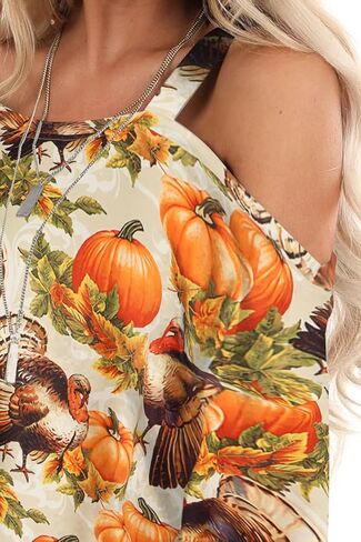 قمصان QLIPIN لعيد الشكر للنساء، بلوزات علوية مضحكة ذات أكتاف باردة، كاجوال على شكل يقطين تركي وأكمام طويلة in Kuwait