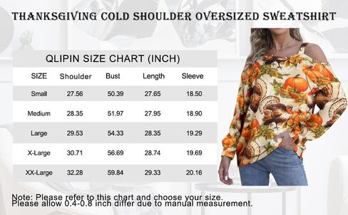 قمصان QLIPIN لعيد الشكر للنساء، بلوزات علوية مضحكة ذات أكتاف باردة، كاجوال على شكل يقطين تركي وأكمام طويلة in Kuwait