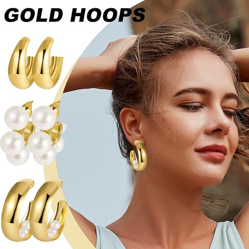 30pairs Gold Hoop Earrings for Girl Women, Chunky Hoops Earring Multipack, Earrings Pack Set Gold Hoops Hypoallergenic Assorted Gold Earrings Jewelry for Birthday Party Gift in Kuwait
