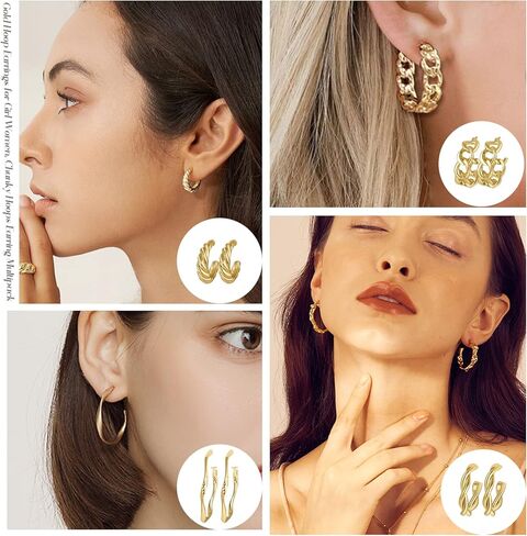 30pairs Gold Hoop Earrings for Girl Women, Chunky Hoops Earring Multipack, Earrings Pack Set Gold Hoops Hypoallergenic Assorted Gold Earrings Jewelry for Birthday Party Gift in Kuwait