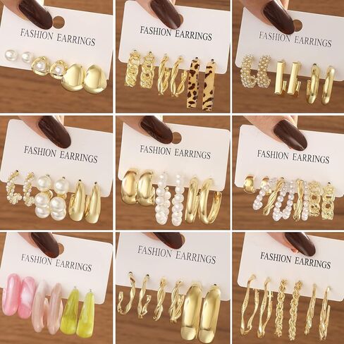 30pairs Gold Hoop Earrings for Girl Women, Chunky Hoops Earring Multipack, Earrings Pack Set Gold Hoops Hypoallergenic Assorted Gold Earrings Jewelry for Birthday Party Gift in Kuwait