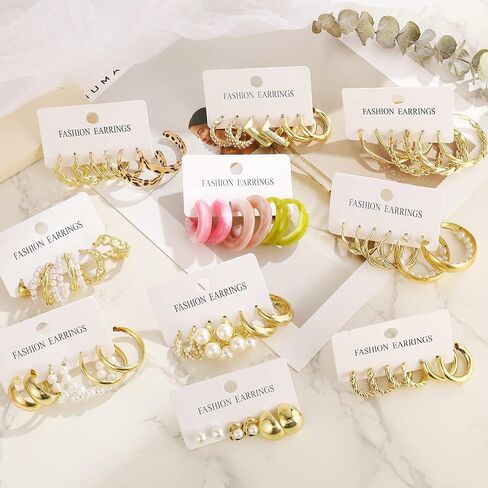 30pairs Gold Hoop Earrings for Girl Women, Chunky Hoops Earring Multipack, Earrings Pack Set Gold Hoops Hypoallergenic Assorted Gold Earrings Jewelry for Birthday Party Gift in Kuwait
