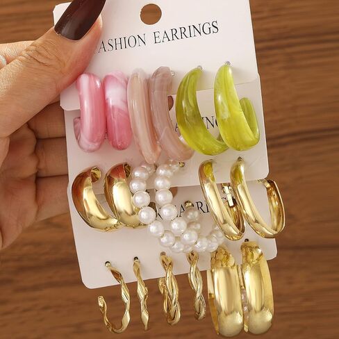 30pairs Gold Hoop Earrings for Girl Women, Chunky Hoops Earring Multipack, Earrings Pack Set Gold Hoops Hypoallergenic Assorted Gold Earrings Jewelry for Birthday Party Gift in Kuwait