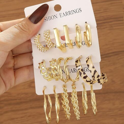 30pairs Gold Hoop Earrings for Girl Women, Chunky Hoops Earring Multipack, Earrings Pack Set Gold Hoops Hypoallergenic Assorted Gold Earrings Jewelry for Birthday Party Gift in Kuwait