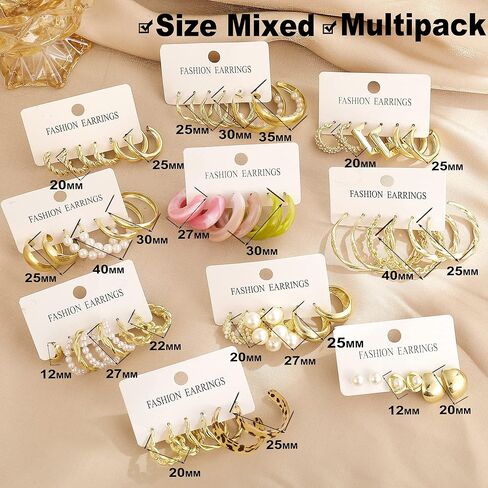 30pairs Gold Hoop Earrings for Girl Women, Chunky Hoops Earring Multipack, Earrings Pack Set Gold Hoops Hypoallergenic Assorted Gold Earrings Jewelry for Birthday Party Gift in Kuwait