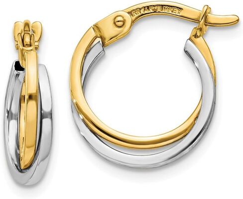 14k الذهب الأصفر والأبيض اثنين من لهجة أنبوب هوب أقراط-14 مم × 12 مم in Saudi Arabia