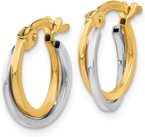 14k الذهب الأصفر والأبيض اثنين من لهجة أنبوب هوب أقراط-14 مم × 12 مم in Saudi Arabia